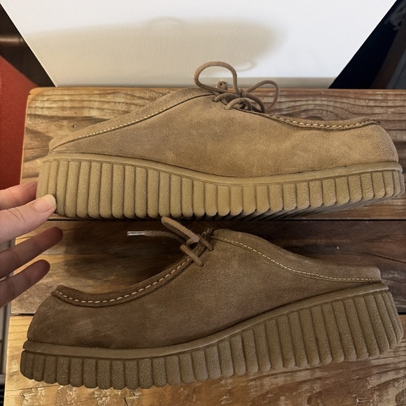BC FOOTWEAR Women Tan Suede Lace Up Platform Wedges Shoes Slip On Size 8.5 - Picture 8 of 9